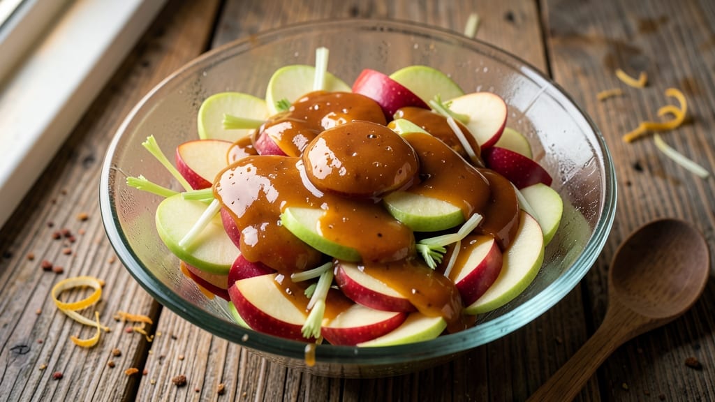 Old-Fashioned Caramel Apple Salad Recipe: Crunchy Celery and Warm Spiced Streusel Topping