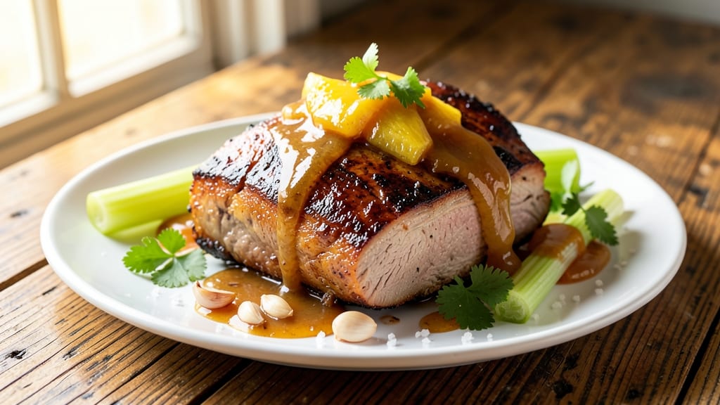Pineapple Pork Shoulder Recipe: Caramelized Glaze and Celery Crunch Balance