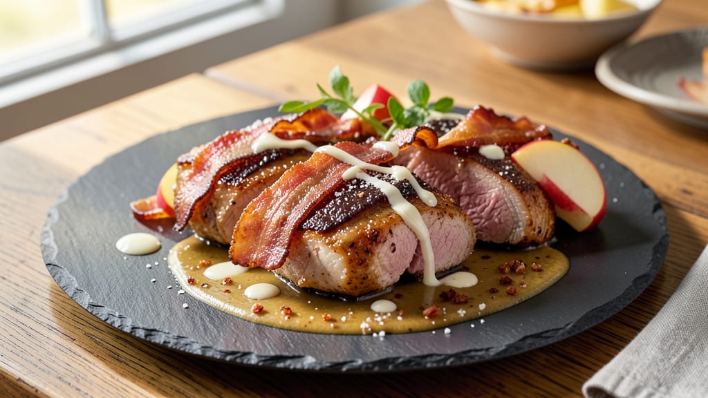 Pork Chops With Apple Bacon Recipe: Crispy Bacon and Caramelized Apple Bite