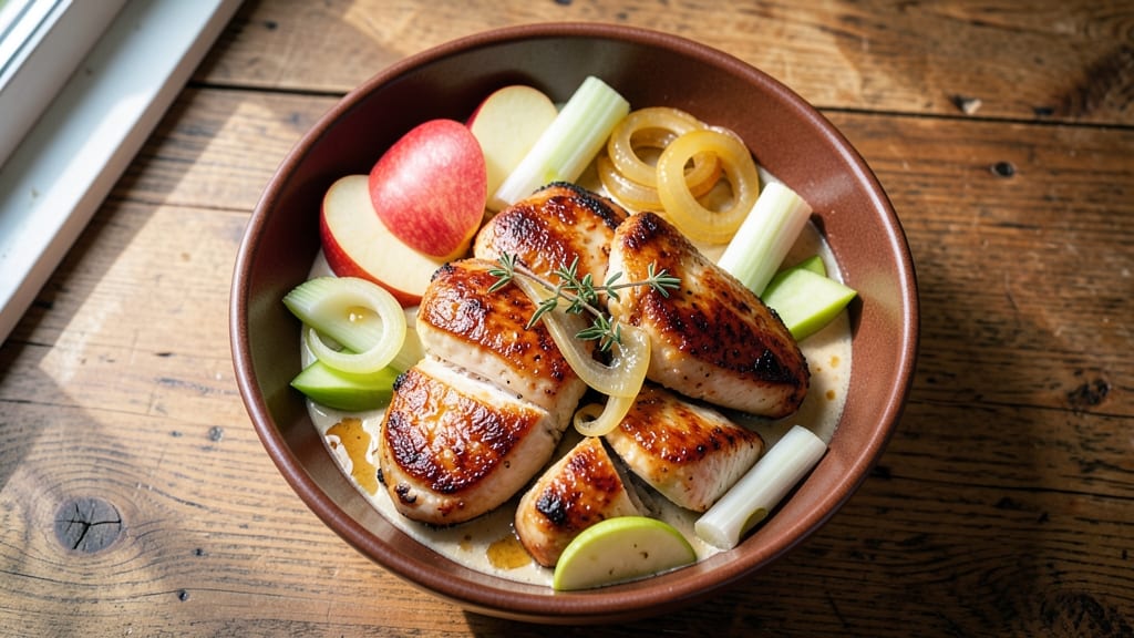 Chicken, Apple, and Leek Recipe: One-Pan Braise With Crispy Celery Crunch