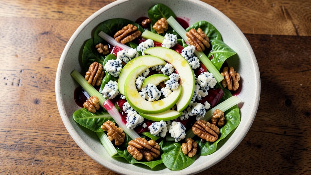 Apple Walnut Blue Cheese Salad Recipe: Crunchy Celery and Sweet Apple Contrast