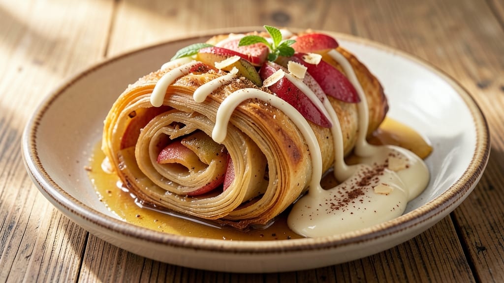 Apple Strudel With Vanilla Sauce Recipe: Flaky Lattice Wrapped Around Spiced Apple Filling