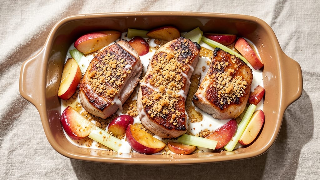 Pork Chops Apple Casserole Recipe: Crispy Celery-Topped Comfort in One Pan