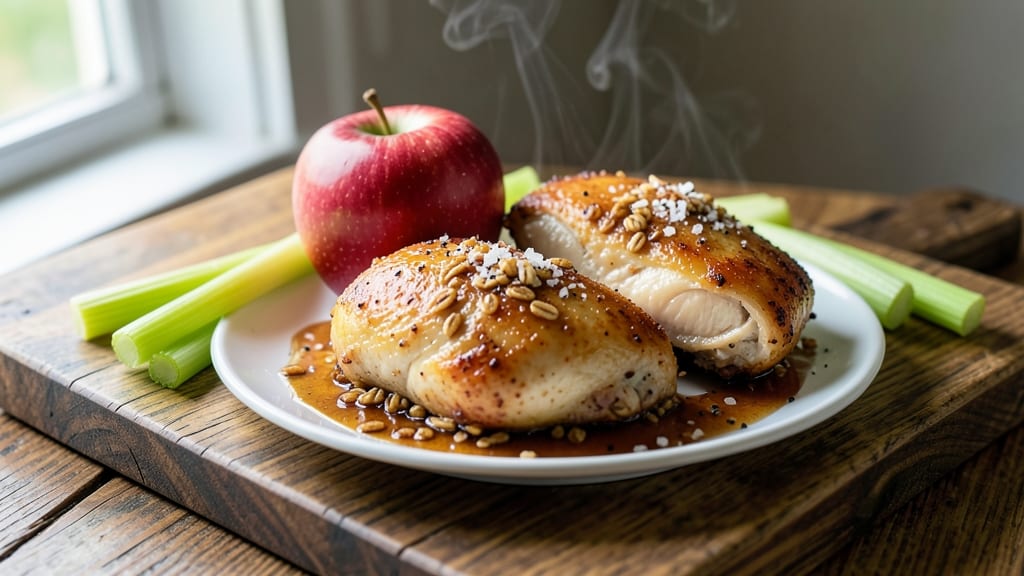 Apple Orchard Chicken Recipe: Crispy Celery Streusel Topping Over Sweet Apple Pan Sauce