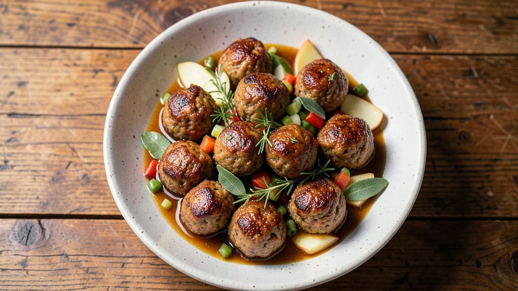 Pork And Apple Meatballs Recipe: Herb-Infused Bites With Celery-Pepper Crunch