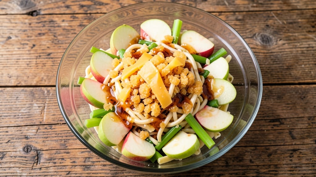 Apple Spice-Junction Pasta Salad Recipe: Crunchy Celery and Warm Cinnamon Fusion