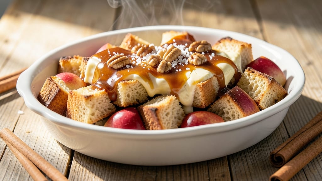 Apple Bread Pudding Recipe With Caramel Sauce: Warm Spice and Gooey Apple Layers