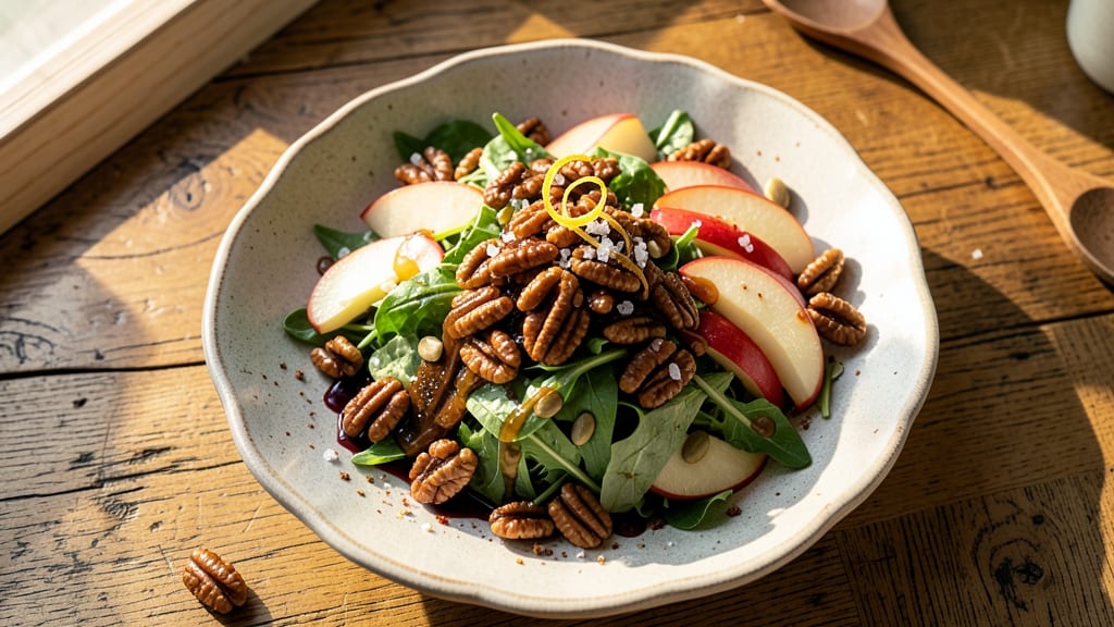 Apple Candied Pecan Salad Recipe: Toasted Nut and Apple Sweetness Balance
