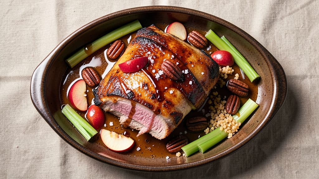 Sweet Apple Pork Roast Recipe: Crispy Celery Crunch and Caramelized Gloss