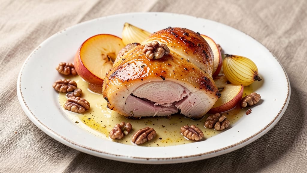 Apple Walnut Chicken Recipe: Crispy-Skinned Pan Sauce with Celery Crunch