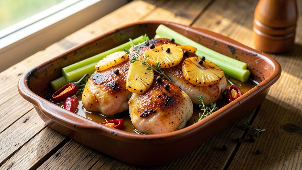 Jamaican Pineapple Baked Chicken Recipe: Tropical Glaze Meets Spiced Celery Crunch