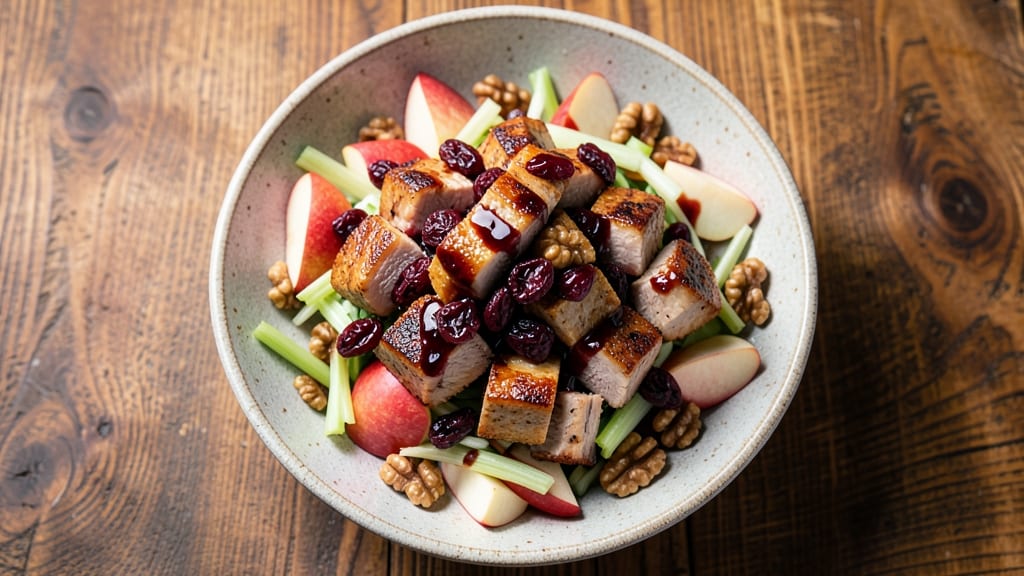 Pork and Apple Salad Recipe: Warm Spiced Nuts and Crisp Celery Bite