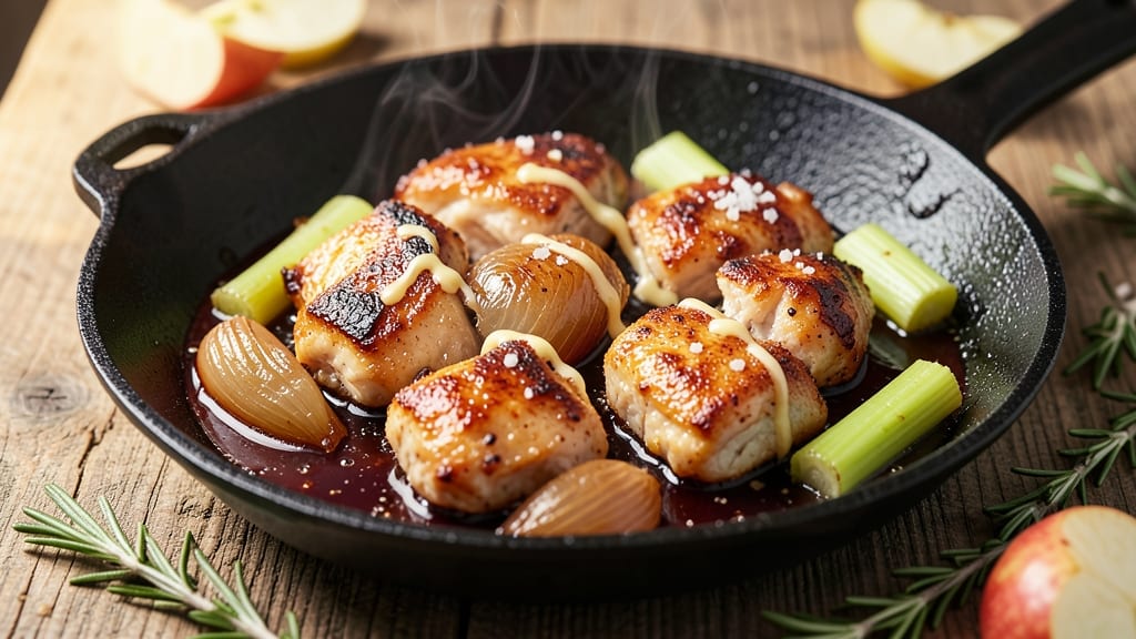 Skillet Apple Cider Chicken Recipe: Warm Spiced Pan Sauce With Celery Crunch