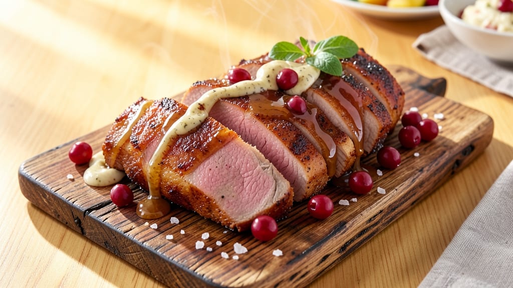 Cranberry Dijon Pork Loin Roast With Apple Cider Glaze Recipe: Sweet-Tart Glaze That Caramelizes Meat