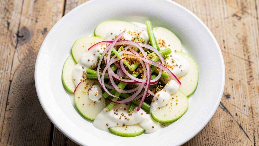 Apple Salad Indian Recipe: Spiced Yogurt Dressing with Celery Crunch